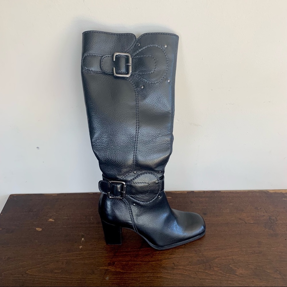 Franco Sarto Knee High Leather Boots Black Size 4